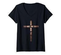Donna Jesus The Way The Truth And The Life - John 14:6 Cross Maglietta con Collo a V