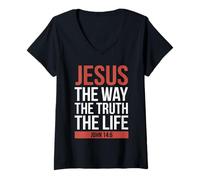 Donna Jesus The Way Truth Life Giovanni 14 6 Versetto Biblico Maglietta con Collo a V
