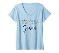Donna Jesus The Way Truth The Life Christian Bible Verse God Quote Maglietta con Collo a V