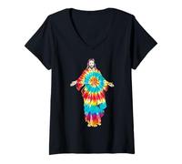 Donna Jesus Tie Dye, divertente e fantastico design d'arte digitale Maglietta con Collo a V