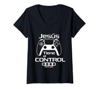 Donna Jesús Tiene El Control. | Faith Religious Christian Maglietta con Collo a V