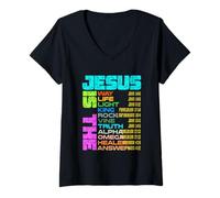 Donna Jesus Way Life King Rock Vine Verità AlphaOmega Guaritore Risposta Maglietta con Collo a V