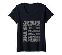 Donna Jesus Way Life King Rock Vine Verità AlphaOmega Guaritore Risposta Maglietta con Collo a V