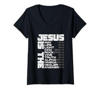 Donna Jesus Way Life King Rock Vine Verità AlphaOmega Guaritore Risposta Maglietta con Collo a V