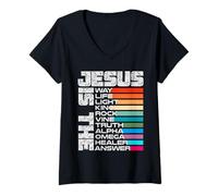 Donna Jesus Way Light King Rock Vine Life Truth Alpha Healer Omega Maglietta con Collo a V