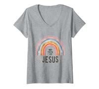 Donna Jesus Way Truth Life Pastel Rainbow Fede Cristiana Maglietta con Collo a V