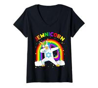 Donna Jewnicorn Hanukkah Dabbing Unicorn Chanukah Regalo per Donne e Ragazze Maglietta con Collo a V