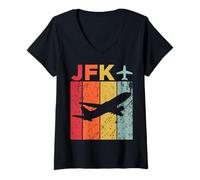 Donna JFK Aeroporto John F. Kennedy Maglietta con Collo a V