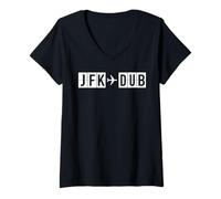 Donna JFK Dub Codici da New York a Dublino Maglietta con Collo a V
