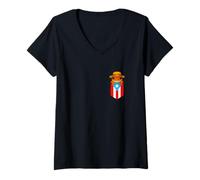 Donna Jibaro Coqui Frog Puerto Rico Flag Buricua Pocket Borinquen Maglietta con Collo a V