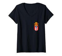 Donna Jibaro Coqui Frog Puerto Rico Flag Buricua Pocket Borinquen Maglietta con Collo a V