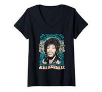 Donna Jimi Hendrix Psychedelic Floral Portrait Vintage Band Maglietta con Collo a V