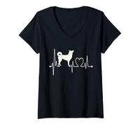 Donna Jindo Dog Heartbeat ECG My Dogs Are My Cardio Pet Lovers Maglietta con Collo a V