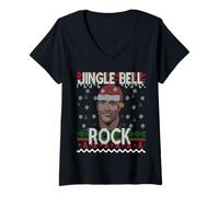 Donna Jingle Bell Rock Ugly Christmas Party Maglione Maglietta con Collo a V