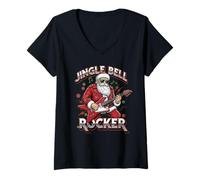 Donna Jingle Bell Rocker Babbo Natale Divertente Rock Natale Maglietta con Collo a V