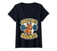 Donna Jingle Bell Squat, Palestra, Sollevamento Pesi, Allenamento Natalizio Maglietta con Collo a V