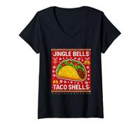 Donna Jingle Bells Taco Shells Funny Christmas Tacos Lover Maglietta con Collo a V