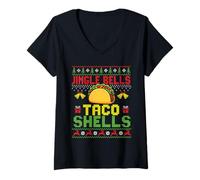 Donna Jingle Bells Taco Shells - Taco Lover Messicano Food Xmas Maglietta con Collo a V