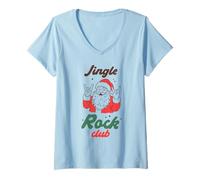 Donna Jingle Rock Club Festa Natalizia di Babbo Natale Musica Rock Maglietta con Collo a V