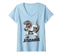 Donna Jitsusaurus Funny Dinosaur Brazilian Jiu Jitsu T-Rex White Maglietta con Collo a V