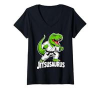 Donna Jitsusaurus Funny Dinosaur Green T-Rex Brazilian Jiu Jitsu Maglietta con Collo a V