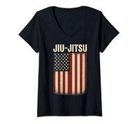 Donna Jiu Jitsu American Flag US United States Patriotic Maglietta con Collo a V
