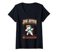 Donna Jiu Jitsu Mind Over Muscle - Grappling BJJ Dabbing Unicorn Maglietta con Collo a V