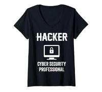 Donna Job Title Hacker Cyber Security Professional Hacker Shield Maglietta con Collo a V