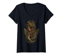 Donna Jörmungandr Serpente del Mondo Mitologia Valhalla Vichingo Maglietta con Collo a V