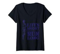 Donna Jogger Lifes Short, Run Long Maglietta con Collo a V