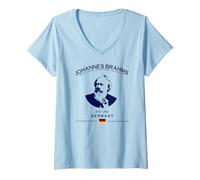 Donna Johannes Brahms Compositore Tedesco Musica Classica Maglietta con Collo a V