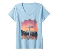 Donna John 3:16 KJV Resurrection Sunday Cross of Jesus Grunge Maglietta con Collo a V