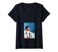 Donna John F. Kennedy JFK Cool Moment Reading Newspaper Maglietta con Collo a V