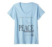 Donna John Lennon - Pace Maglietta con Collo a V, Celeste, L