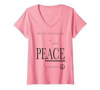 Donna John Lennon - Pace Maglietta con Collo a V, Rosa, S