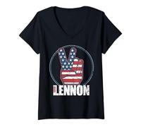 Donna John Lennon - Rosso, bianco, blu pace Maglietta con Collo a V