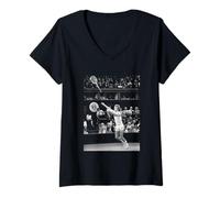 Donna John McEnroe lancia la racchetta da tennis in aria a Wimbledon 1981 Maglietta con Collo a V
