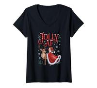 Donna Jolly AF Christmas Retro Girl Deer Vintage Pajama Women Maglietta con Collo a V