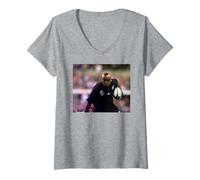 Donna Jonah Lomu Nuova Zelanda all Blacks V Inghilterra Rugby 1999 Maglietta con Collo a V