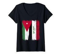 Donna Jordan Iraq Half Flag Jordanian Iraq Jersey Maglietta con Collo a V