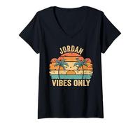Donna Jordan Vibes Only Cute Retro Girls Jordan Name Maglietta con Collo a V