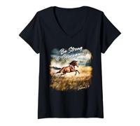 Donna Joshua 1:9 Be Strong & Courageous - Girls Horse Verse Maglietta con Collo a V
