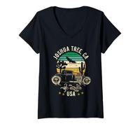 Donna Joshua Tree California USA Hotrod Retro Desert Tramonto Design Maglietta con Collo a V