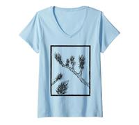 Donna Joshua Tree Linocut Print - Inchiostro Nero Maglietta con Collo a V