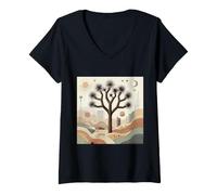 Donna Joshua Tree National Park Line Art Vintage Camping Escursioni Maglietta con Collo a V
