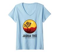 Donna Joshua Tree National Park Retro California Desert Tramonto Maglietta con Collo a V