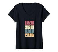 Donna Journey Attitude Live Slow Adventurer Ride Fast Appassionato Maglietta con Collo a V