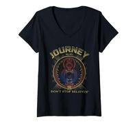 Donna Journey Gold Don't Stop Believin' Scarab Logo Vintage Band Maglietta con Collo a V