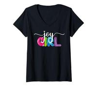 Donna Joy Girl Regalo per Donne e Ragazze Felici Cute Happiness Maglietta con Collo a V