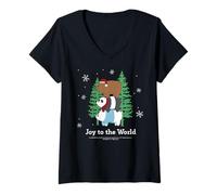 Donna Joy To The World Holiday Bears Festa Invernale Maglietta con Collo a V